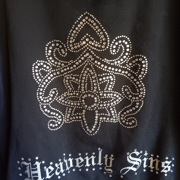 Heavenly Sins htf Vintage rhinestone Hoodie. Mising hoodie strings. L - Picture 3 of 7